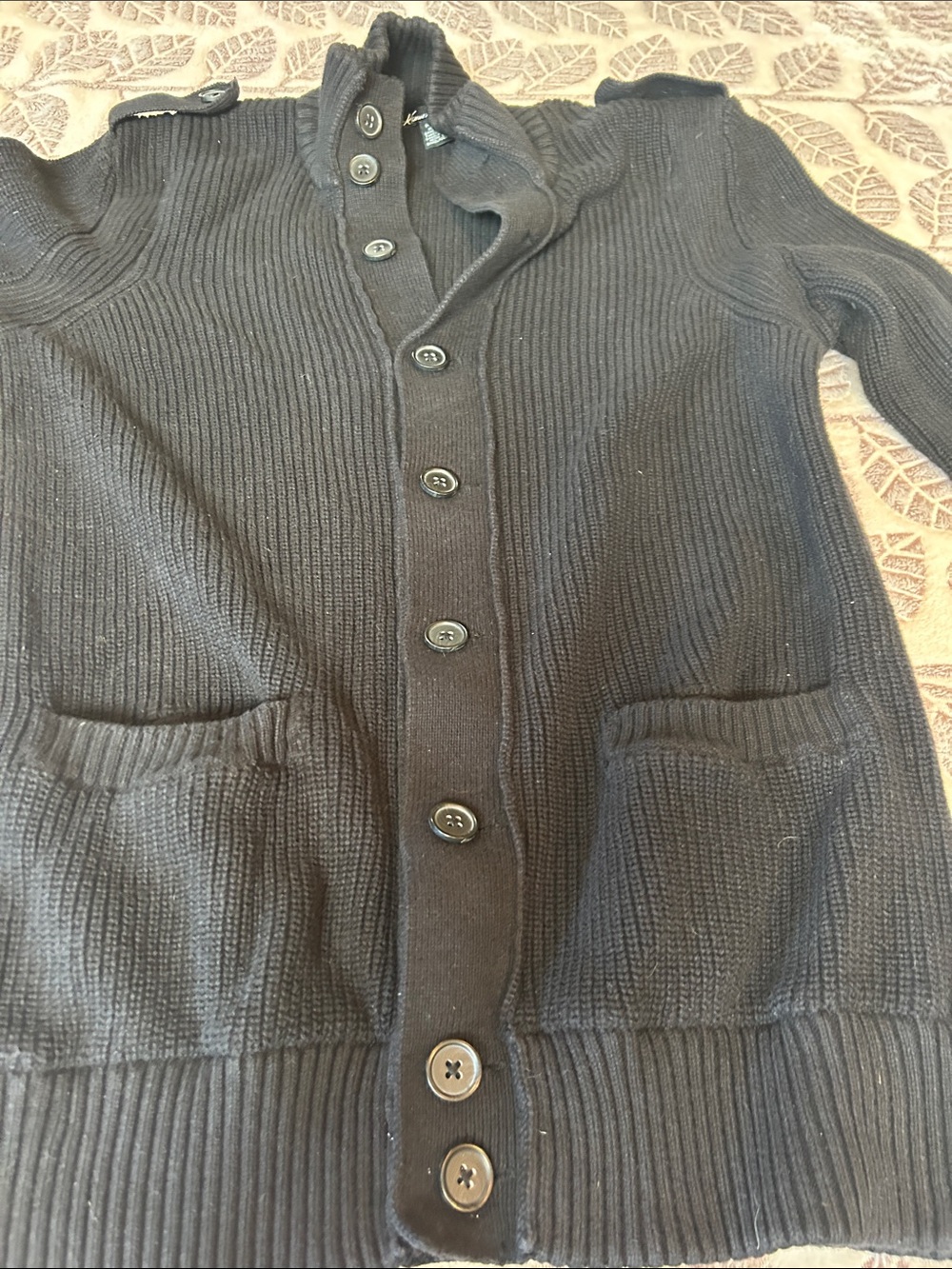 100% Cotton Size medium Utility Men's Black Ribbed Button-Front Sweater Cardigan